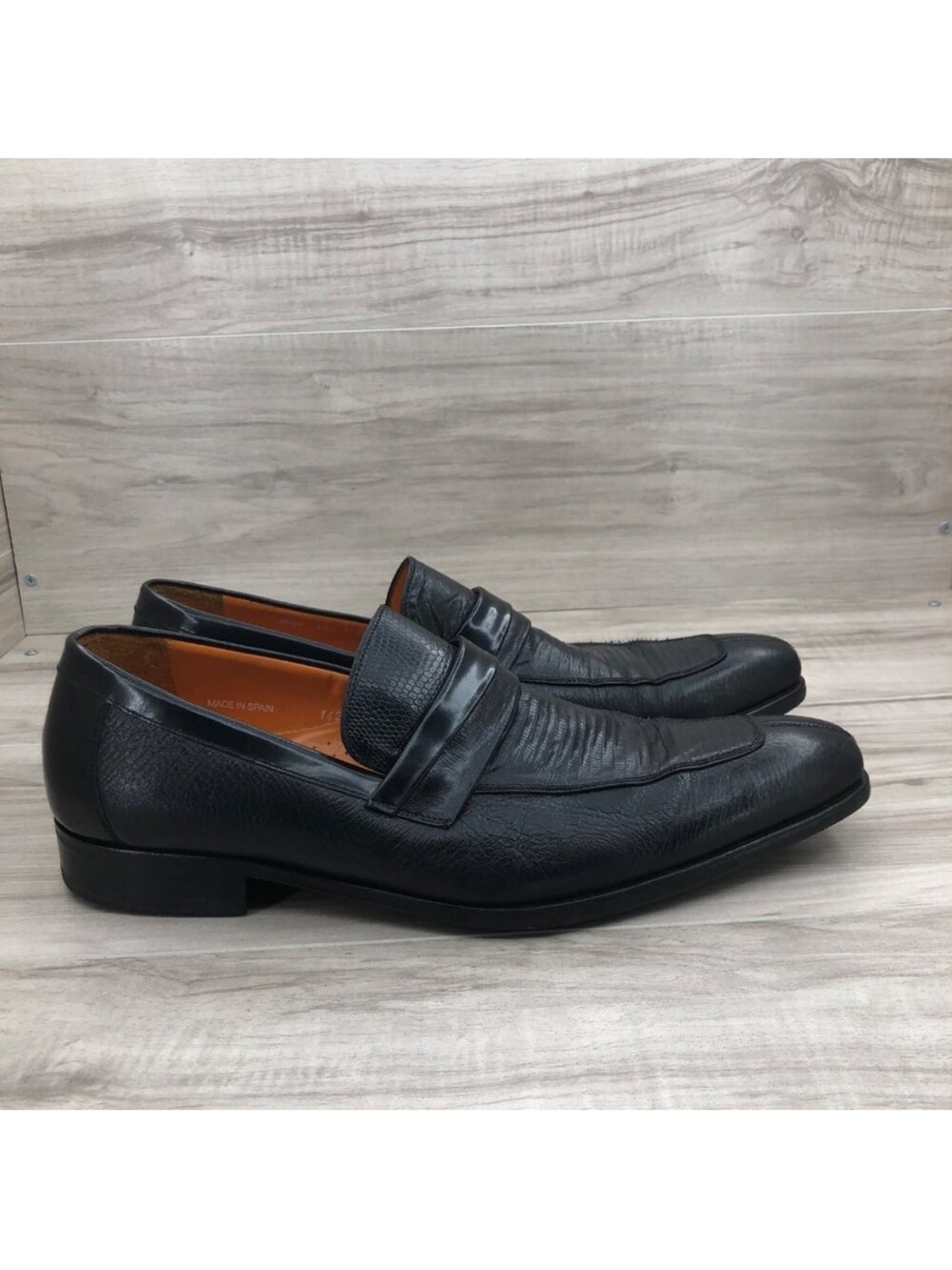 Mezlan Loafers Mens 10.5M Custom Black Lizard Slip On Dress Shoes
